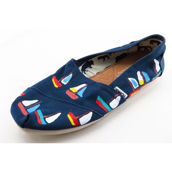 Toms Size 6 M Blue Almond Toe Flats Fabric Women‎ - Picture 1 of 7